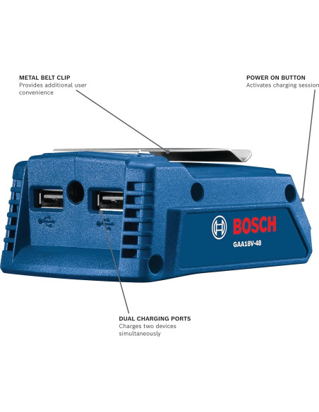Adaptador USB Bosch GAA18V-48 18V Carga Doble 4.8A Adaptador USB Bosch GAA18V-48 18V Carga Doble 4.8A