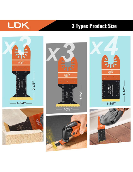 Cuchillas Oscilantes LDK 10pc Titanio Universales 3 Tamaños Cuchillas Oscilantes LDK 10pc Titanio Universales 3 Tamaños