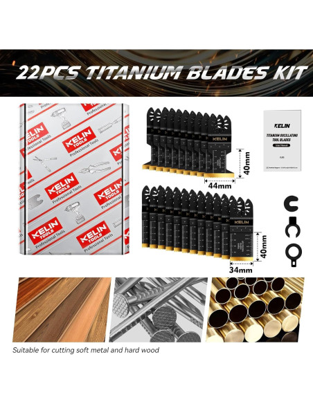 KELIN Kit 22 Piezas Cuchillas Titanio Corte Metal Madera KELIN Kit 22 Piezas Cuchillas Titanio Corte Metal Madera