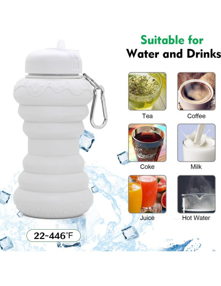 Botella de Agua Plegable Trimit 568ml A Prueba de Fugas Blanca Botella de Agua Plegable Trimit 568ml A Prueba de Fugas Blanca