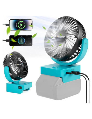 Ventilador Portátil Rozlchar Inalámbrico 18V USB Carga Rápida