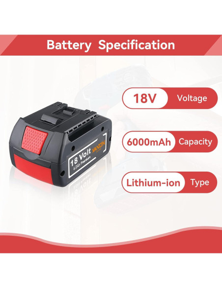 Batería Li-ion 6000mAh VANON para Bosch 18V BAT609 Batería Li-ion 6000mAh VANON para Bosch 18V BAT609