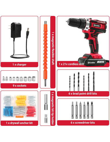 Taladro Inalámbrico Creddux 21V con 84 Accesorios