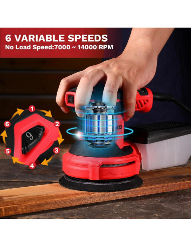 Lijadora Orbital Eléctrica DEKOPRO 5" 6 Velocidades Rojo