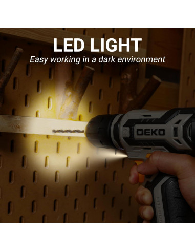 Taladro Inalámbrico DEKO PRO 12V con Luz LED y Accesorios