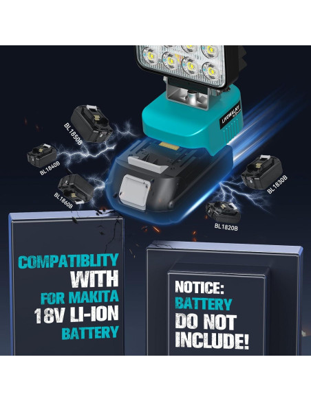 Linterna LED 48W LIVOWALNY para Batería Makita 18V 4800LM Linterna LED 48W LIVOWALNY para Batería Makita 18V 4800LM