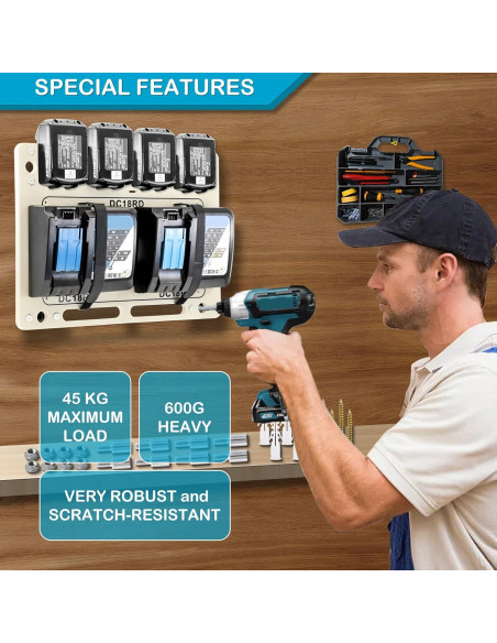 Soporte de pared FETESNICE para baterías Makita 18V Soporte de pared FETESNICE para baterías Makita 18V