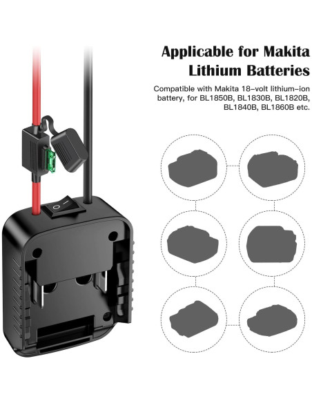 Adaptador de Batería Makita 18V con Fusible y Cable 12AWG Adaptador de Batería Makita 18V con Fusible y Cable 12AWG