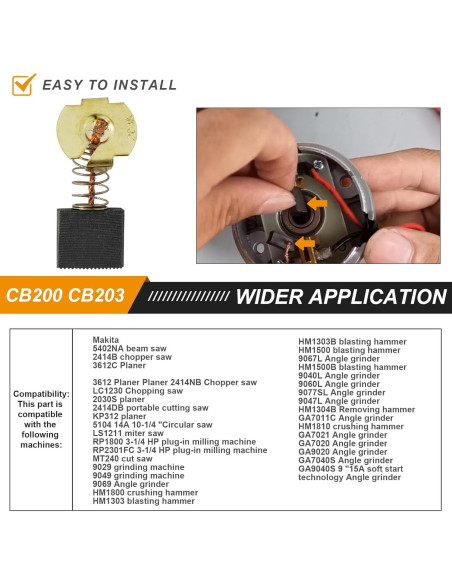 8 Piezas Cepillo de Carbono Popbee para Makita CB203 8 Piezas Cepillo de Carbono Popbee para Makita CB203