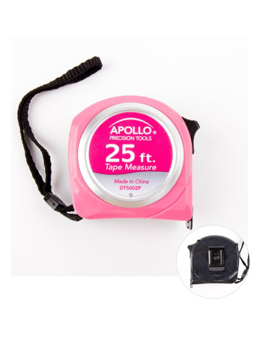 Cinta Métrica Apollo Tools 7.62m Rosa con Cuchilla Nylon