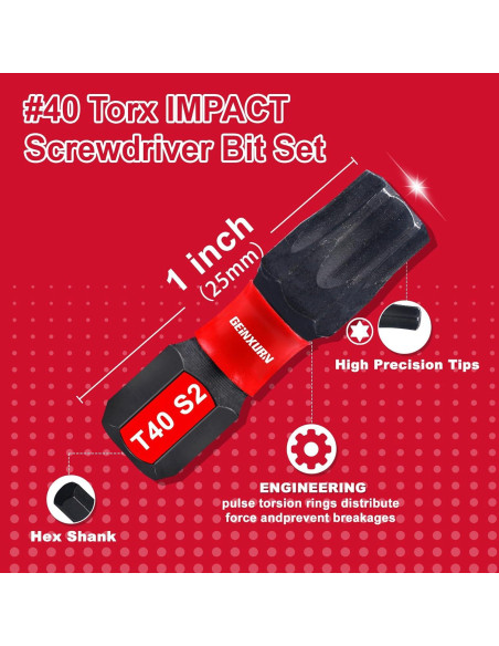 Juego de 51 Puntas Torx T40 GEINXURN Acero S2 2.54 cm Juego de 51 Puntas Torx T40 GEINXURN Acero S2 2.54 cm