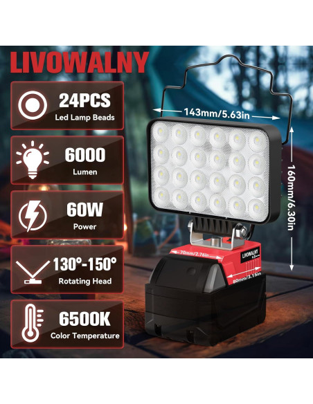 Luz de trabajo LED LIVOWALNY 78W 7800 Lúmenes para Milwaukee Luz de trabajo LED LIVOWALNY 78W 7800 Lúmenes para Milwaukee