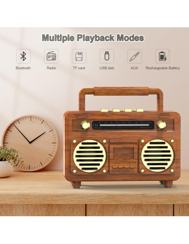 Altavoz Bluetooth Retro Molileaf 12x5.5x10cm Madera