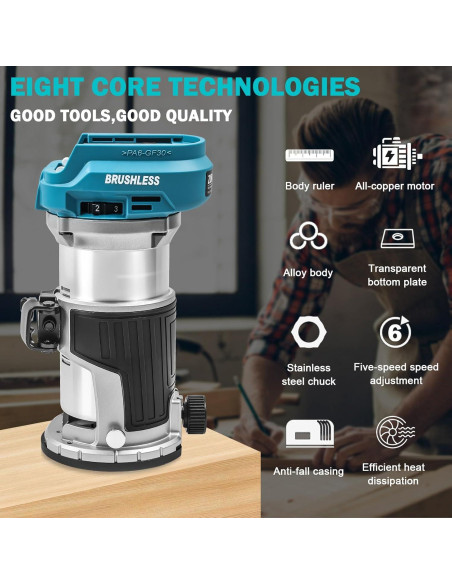 Router Inalámbrico ZUYIYI 18V 28000RPM Base Fija y Guía Router Inalámbrico ZUYIYI 18V 28000RPM Base Fija y Guía