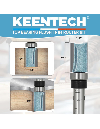 Brocas de Router KEENTECH 1/4" Eje 1/2" Diámetro Madera