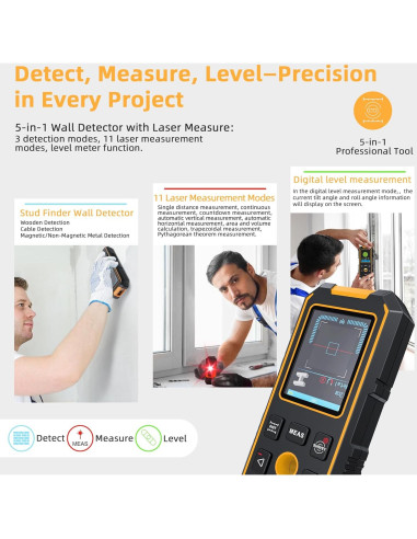 Detector de Pared 5-en-1 RAINLEOTI NF-513s con Medidor Láser