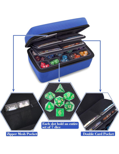 Estuche para Dados SIQUK Azul con Bandeja Desmontable
