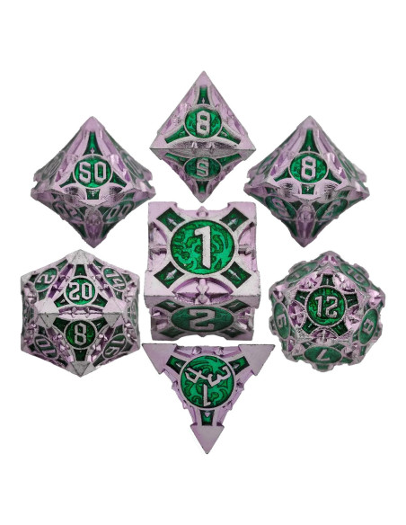 Juego de Dados DND Metálicos 7 Piezas con Bolsa de Cuero Juego de Dados DND Metálicos 7 Piezas con Bolsa de Cuero