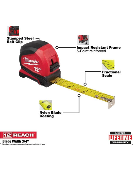 Cinta Métrica Compacta Milwaukee 12 Pies (3.66 m) Cinta Métrica Compacta Milwaukee 12 Pies (3.66 m)