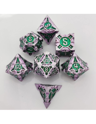 Juego de Dados DND Metálicos 7 Piezas con Bolsa de Cuero