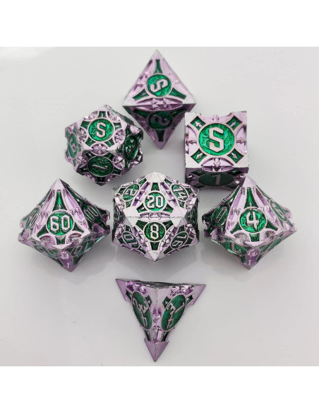 Juego de Dados DND Metálicos 7 Piezas con Bolsa de Cuero Juego de Dados DND Metálicos 7 Piezas con Bolsa de Cuero
