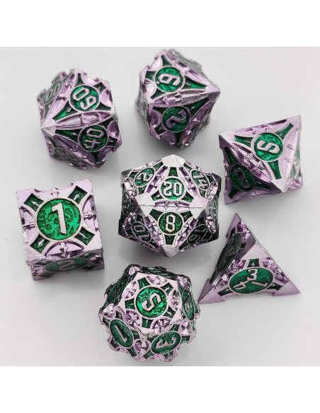 Juego de Dados DND Metálicos 7 Piezas con Bolsa de Cuero Juego de Dados DND Metálicos 7 Piezas con Bolsa de Cuero