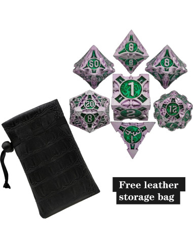 Juego de Dados DND Metálicos 7 Piezas con Bolsa de Cuero