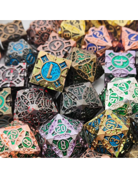 Juego de Dados DND Metálicos 7 Piezas con Bolsa de Cuero Juego de Dados DND Metálicos 7 Piezas con Bolsa de Cuero