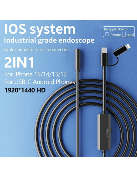 Cámara Endoscópica Lukzaten 10M USB-C para iPhone y Android Cámara Endoscópica Lukzaten 10M USB-C para iPhone y Android