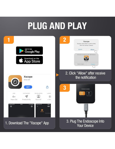 Cámara Borescopio Teslong USB-C 3m con Luz LED IP67