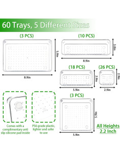 Organizadores de Cajones Yieach 60 Piezas Plástico Transparente 2