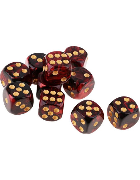 10 Dados Poliedricos D6 Acrílicos 16mm Rojo Negro para RPG 10 Dados Poliedricos D6 Acrílicos 16mm Rojo Negro para RPG