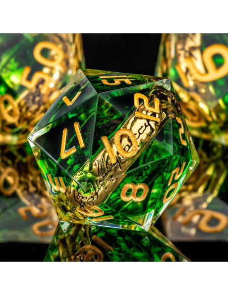 Conjunto de Dados OUKELANWO D&D Verde y Dorado 7Pcs Conjunto de Dados OUKELANWO D&D Verde y Dorado 7Pcs