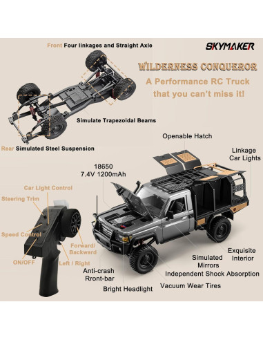 Camioneta RC MN82S 1:12 4WD Escalada 1200mAh Plata