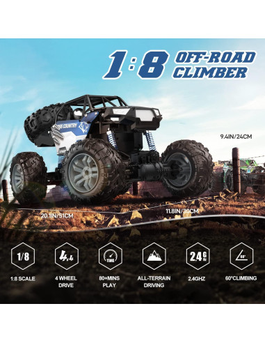 Coche RC DEERC DE60 Monster 1:8 Todo Terreno 4WD Azul