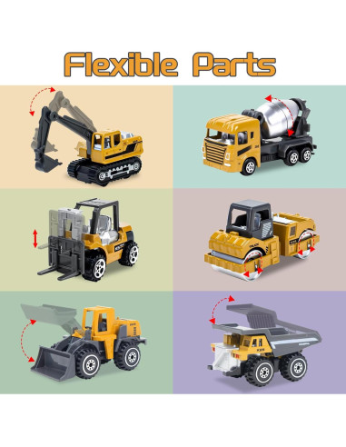 Set 6 Juguetes Camiones Construcción Diecast para Niños