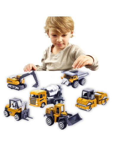 Set 6 Juguetes Camiones Construcción Diecast para Niños