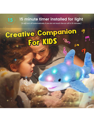 Tiburón de Peluche Musical Iluminado Hopearl 28 cm Azul