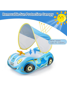 Flotador Inflable Swimbobo Coche Azul con Dosel Solar 2