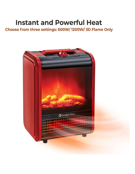 Calefactor Eléctrico Comfort Zone CZFP1 1200W con Llama 3D Calefactor Eléctrico Comfort Zone CZFP1 1200W con Llama 3D