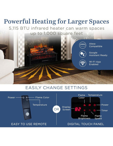 Chimenea Eléctrica Country Living 27" LED Infrarrojos 1000 ft