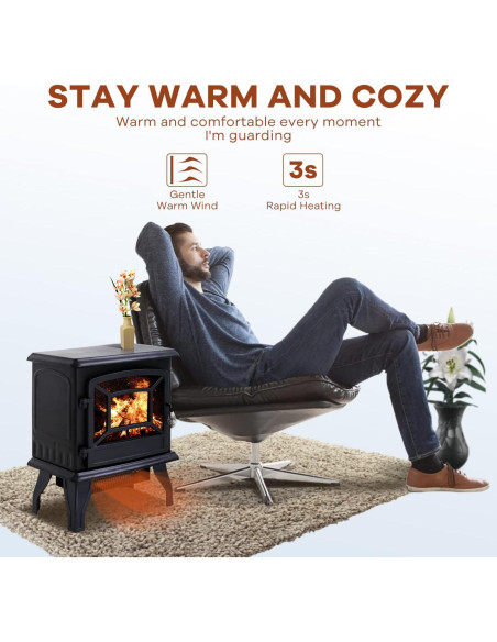 Chimenea Eléctrica MGHH 1500W Portátil con Llamas 3D Negra Chimenea Eléctrica MGHH 1500W Portátil con Llamas 3D Negra