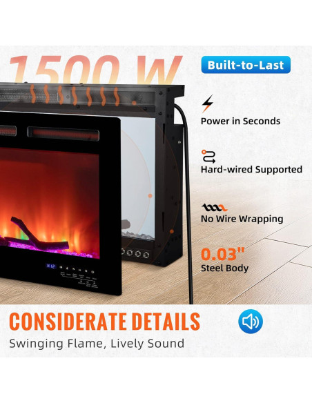 Chimenea Eléctrica VEVOR 91.4 cm Montada en Pared 1500 W Chimenea Eléctrica VEVOR 91.4 cm Montada en Pared 1500 W