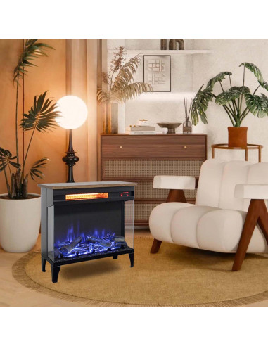 Chimenea eléctrica MTSVMP de vidrio 3 lados 1500W con control remoto