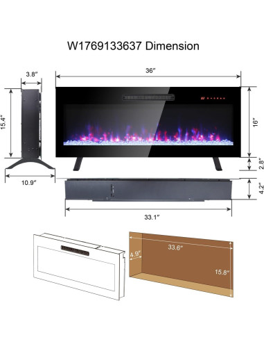 Chimenea Eléctrica HEIGHYOXP Empotrada 91 cm Control Remoto
