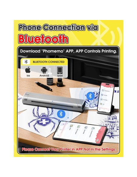 Impresora de Tatuajes Phomemo M08F Bluetooth Portátil Plata Impresora de Tatuajes Phomemo M08F Bluetooth Portátil Plata
