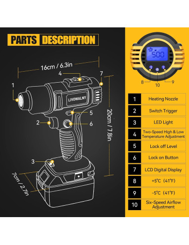 Pistola de Calor Inalámbrica LIVOWALNY 350W 50-550C Dewalt