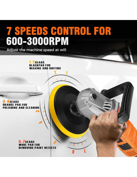 Pulidor de Coche Alloyman 1200W 7 Velocidades 3000 RPM Pulidor de Coche Alloyman 1200W 7 Velocidades 3000 RPM