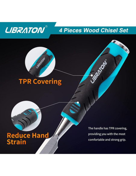 Juego de Cinceles de Madera LIBRATON 4 Piezas Cr-V 6-25mm Juego de Cinceles de Madera LIBRATON 4 Piezas Cr-V 6-25mm