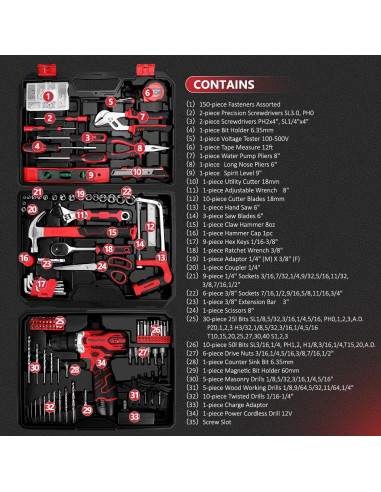 Kit de herramientas KingTool 276 piezas con taladro 12V